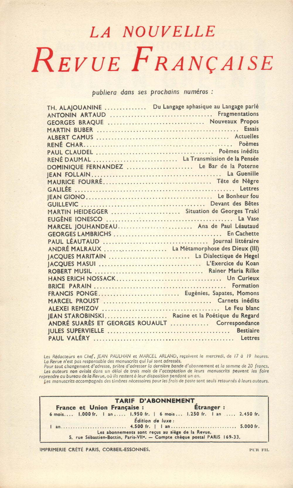 La Nouvelle Nouvelle Revue Française N' 48 (Décembre 1956)