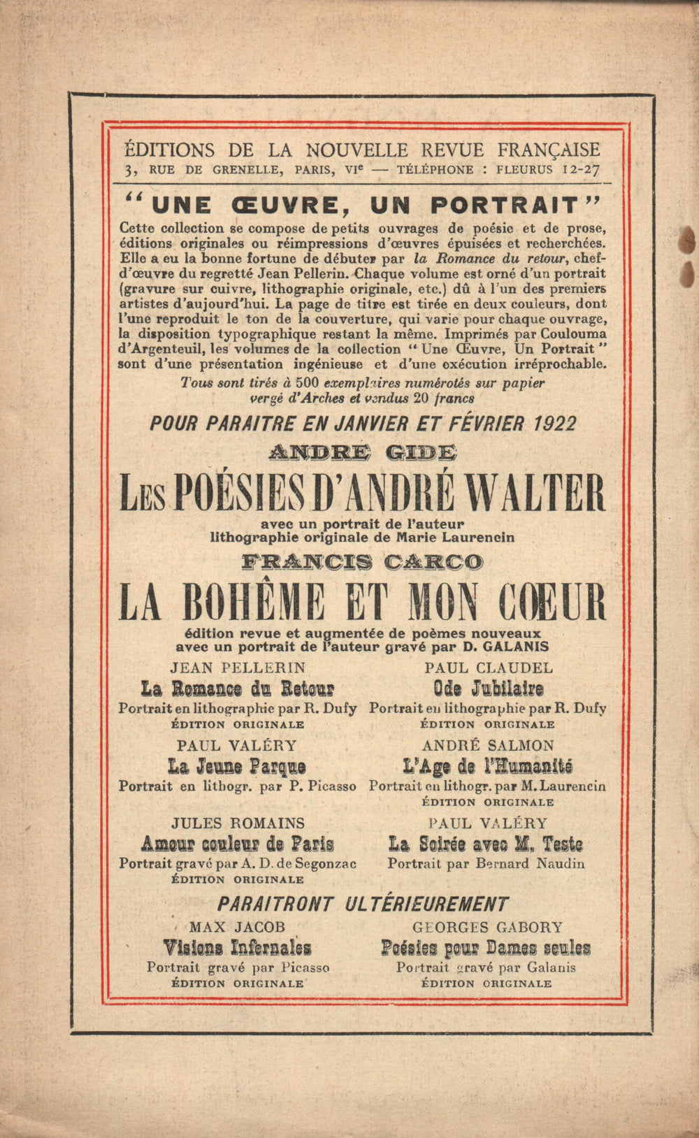 La Nouvelle Revue Française N° 100 (Janvier 1922)