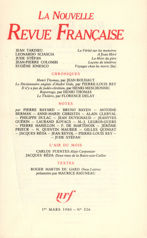 La Nouvelle Revue Française N° 326