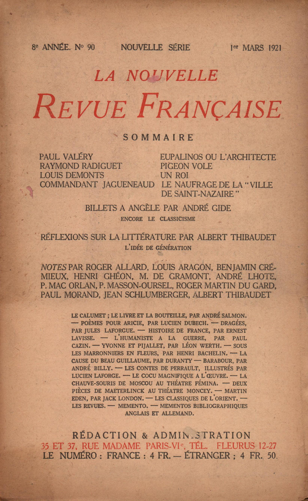 La Nouvelle Revue Française N' 90 (Mars 1921)