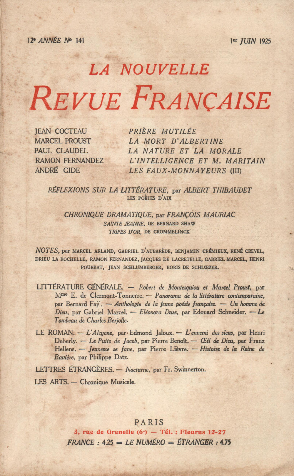 La Nouvelle Revue Française N' 141 (Juin 1925)