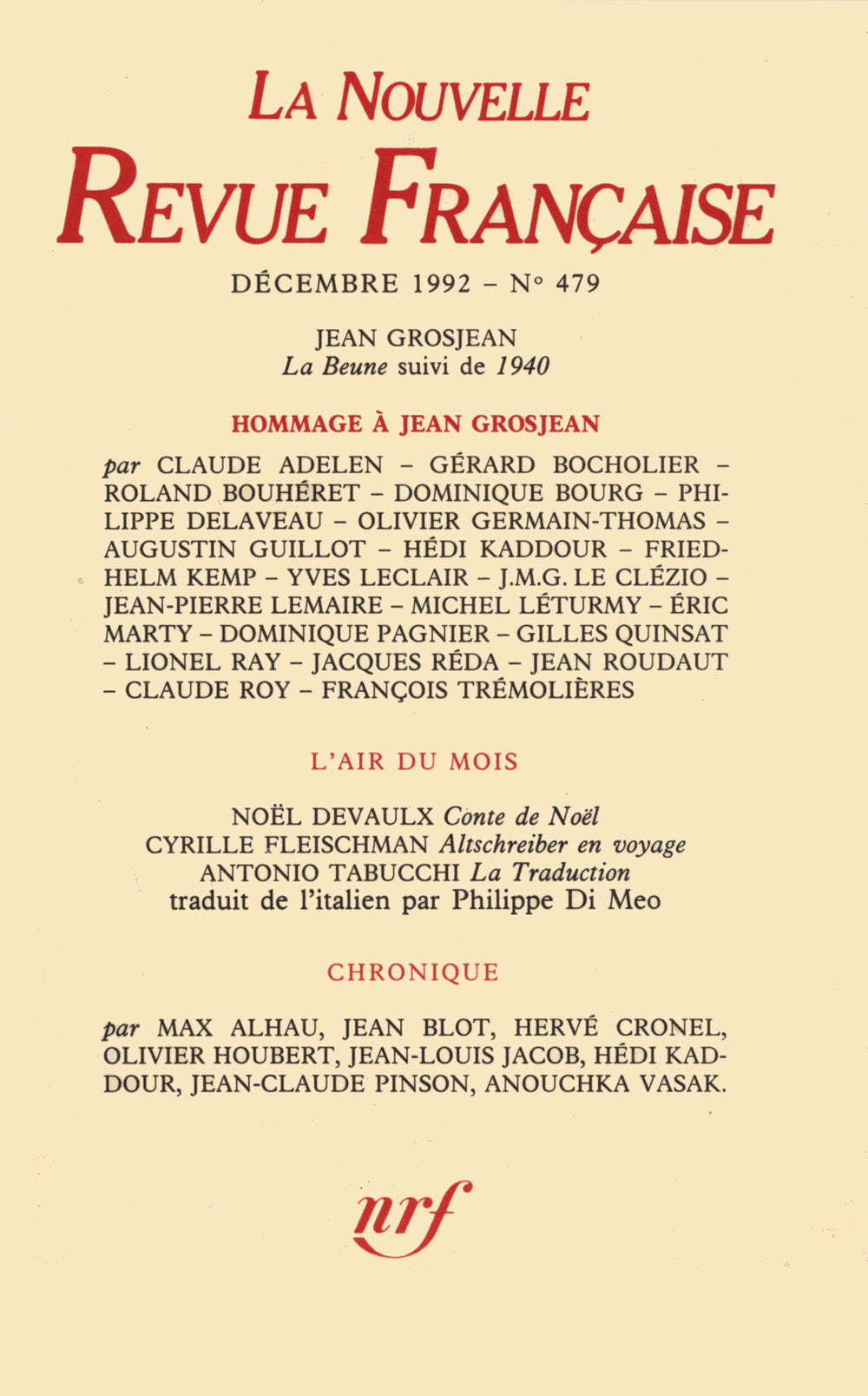 La Nouvelle Revue Française N° 479