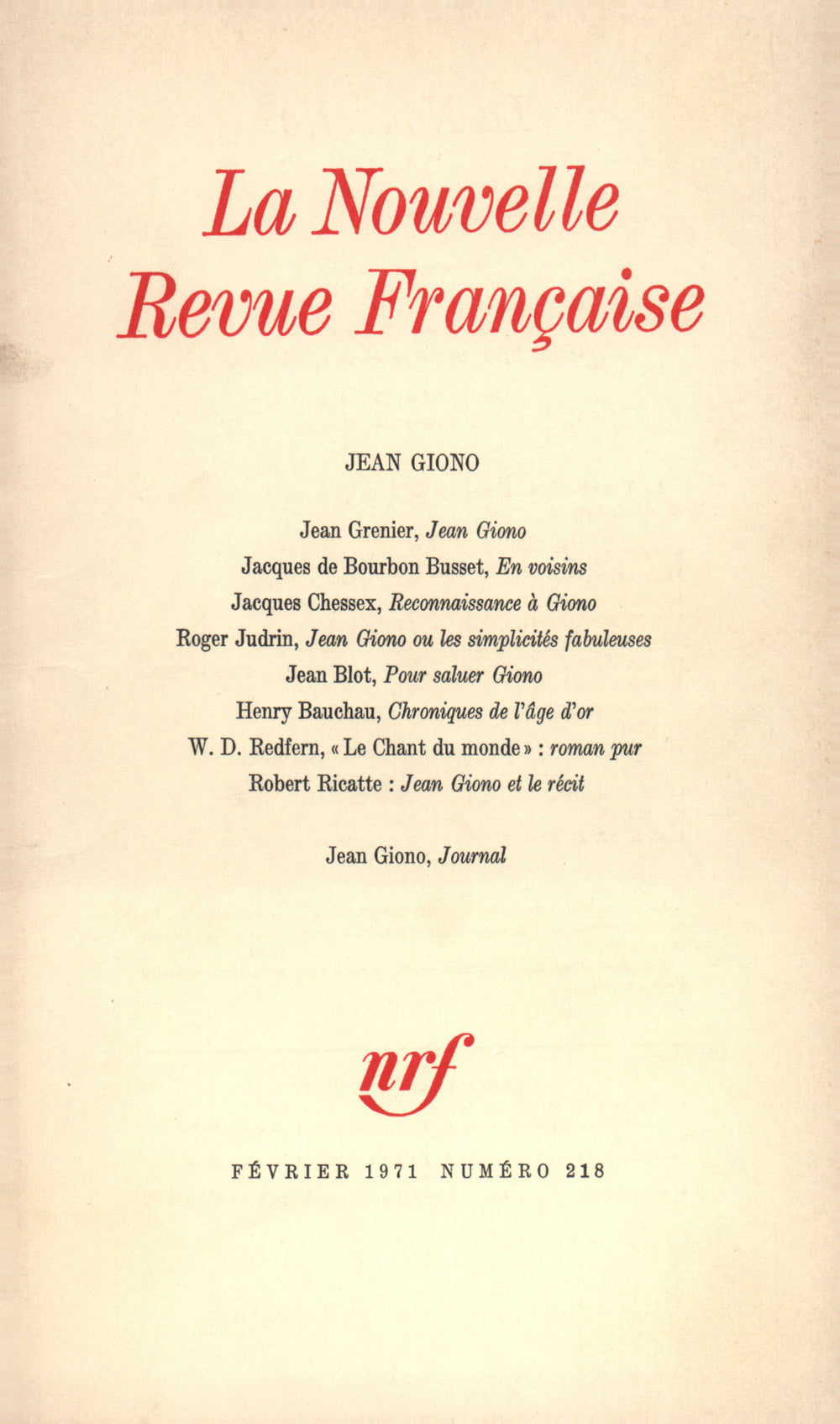 Jean Giono N° 218