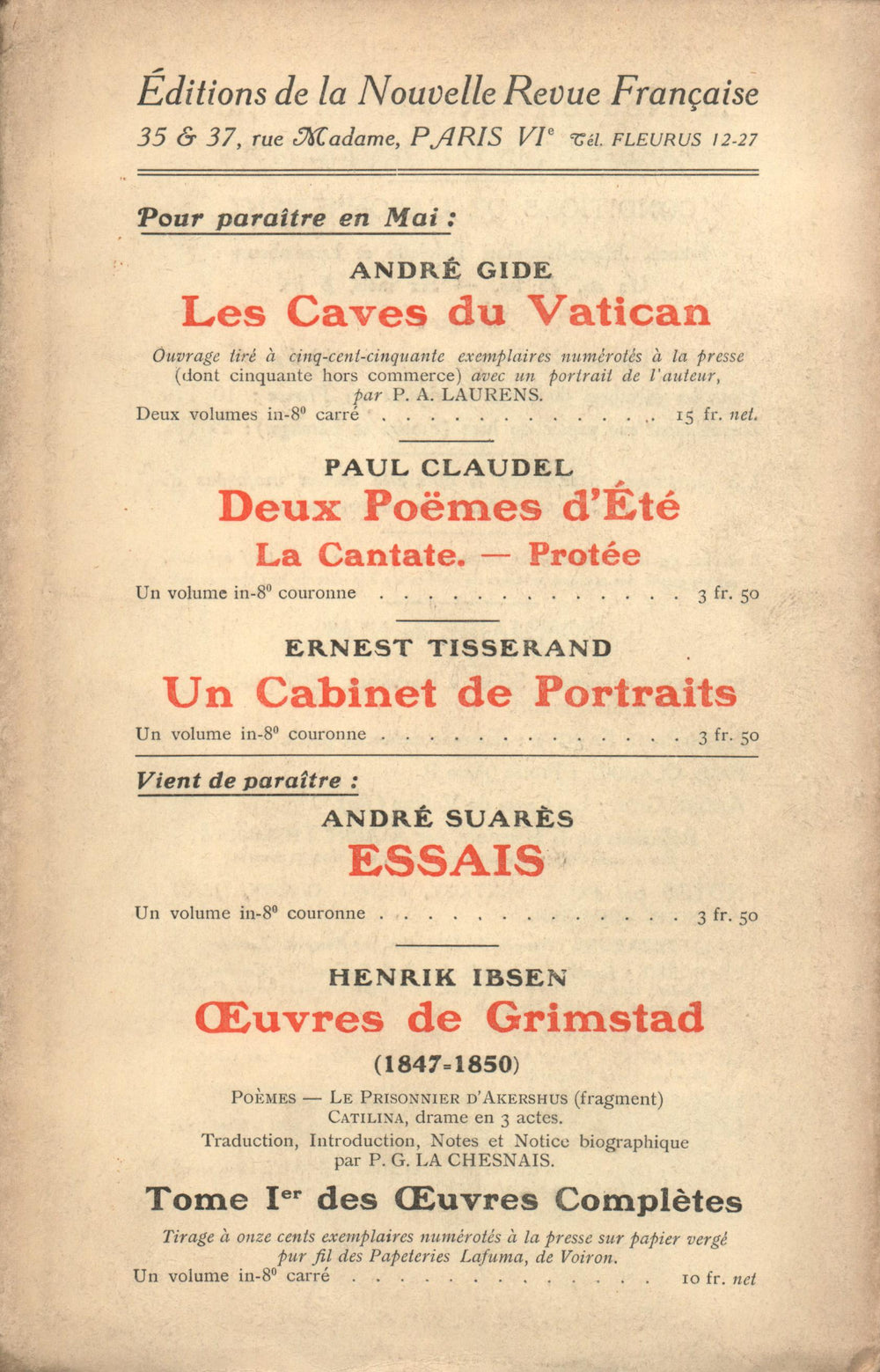 La Nouvelle Revue Française N' 65 (Mai 1914)