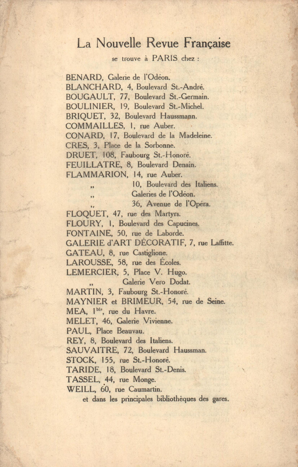 La Nouvelle Revue Française N' 33 (Septembre 1911)