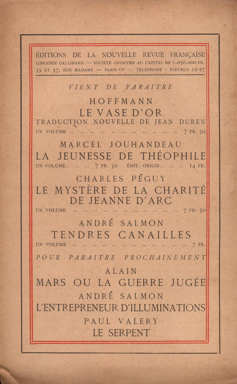 La Nouvelle Revue Française N' 94 (Juillet 1921)